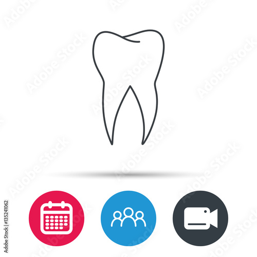 Tooth icon. Dental stomatology sign. Dentistry symbol. Group of people, video cam and calendar icons. Vector