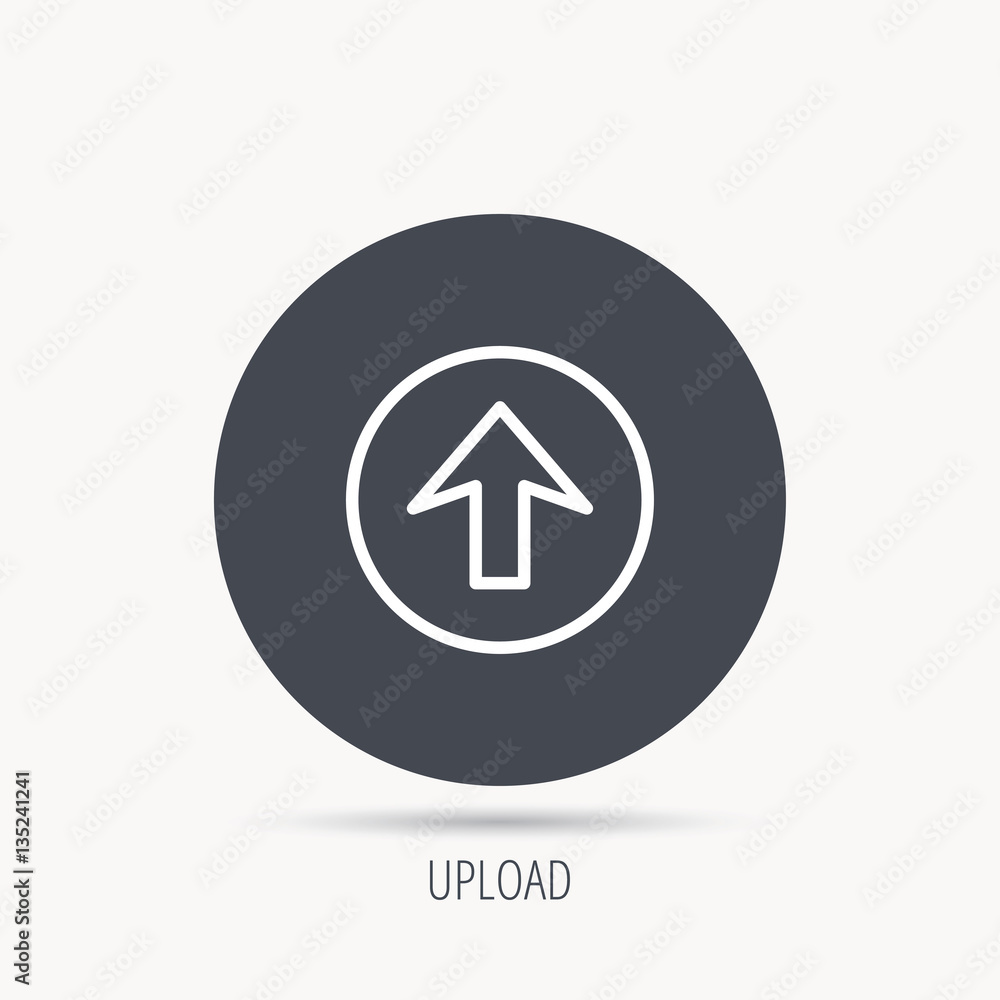 Upload icon. Top arrow sign. Internet load symbol. Round web button with flat icon. Vector Upload icon. Top arrow sign. Internet load symbol. Round web button with flat icon. Vector