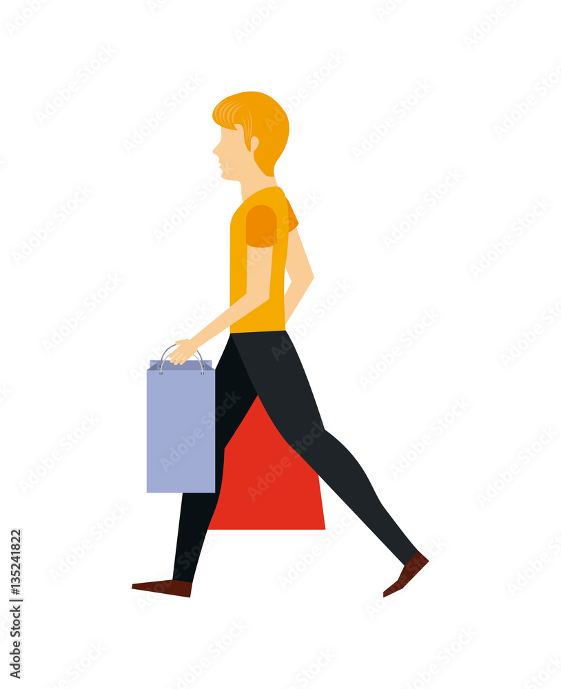 man walking with shopping bags over white background. colorful design. vector illustration man walking with shopping bags over white background. colorful design. vector illustration