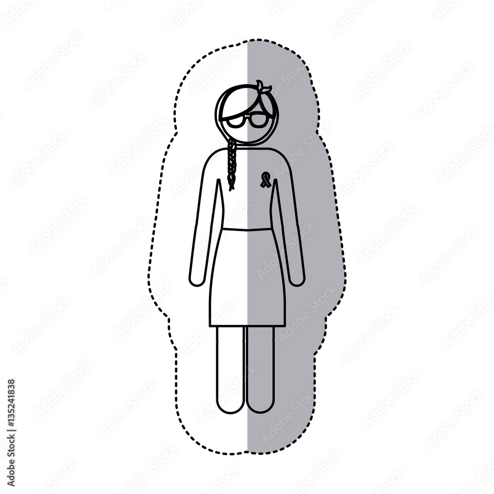 sticker silhouette woman braided hair with ribbon of breast cancer vector illustration sticker silhouette woman braided hair with ribbon of breast cancer vector illustration
