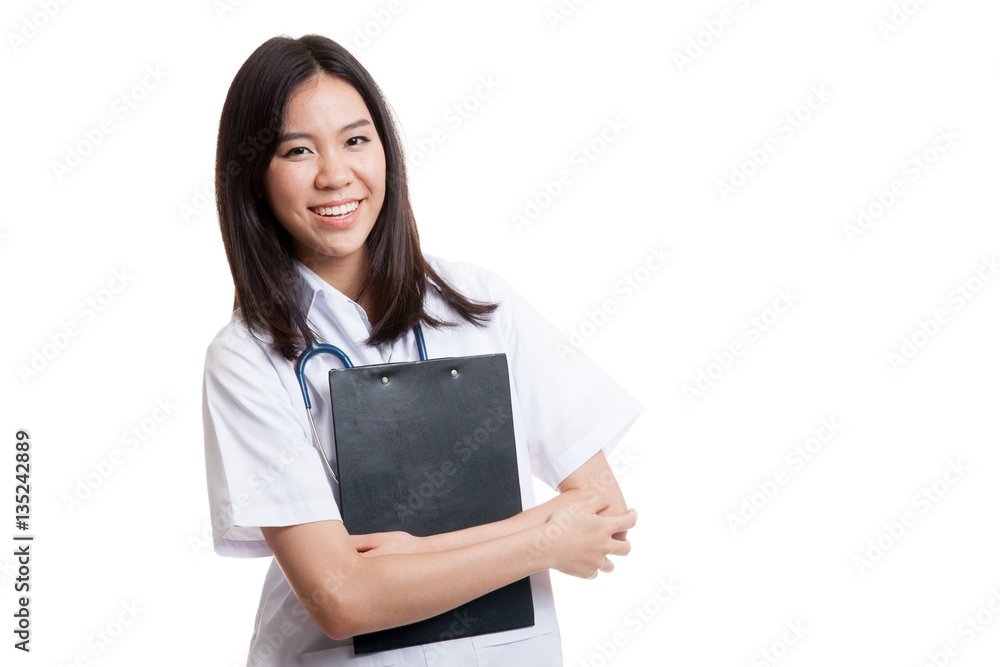 Asian young female doctor smile with a clipboard. Asian young female doctor smile with a clipboard.