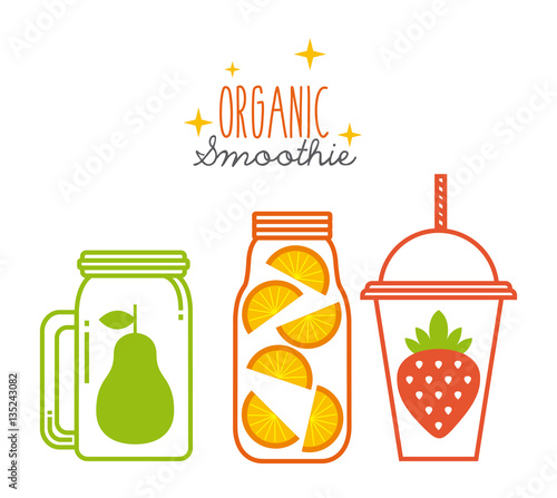glasses with smoothies of fruits over white background. colorful design. vector illustration
