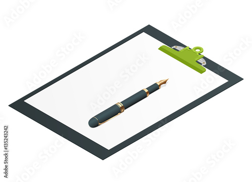Blank paper on black clipboard with copy space on beige background. Folder with blank paper design mockup. Document holder mock up template.