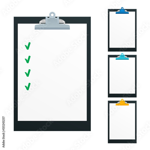 Blank paper on black clipboard with copy space on beige background. Folder with blank paper design mockup. Document holder mock up template.