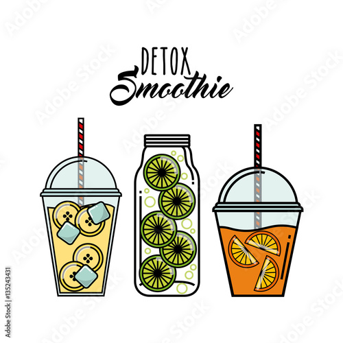 glasses with detox smoothies over white background. colorful design. vector illustration