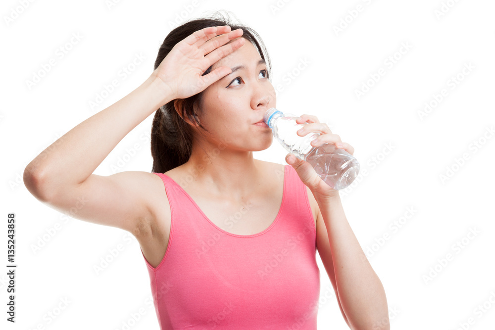 Beautiful Asian healthy girl with bottle of drinking water. Beautiful Asian healthy girl with bottle of drinking water.