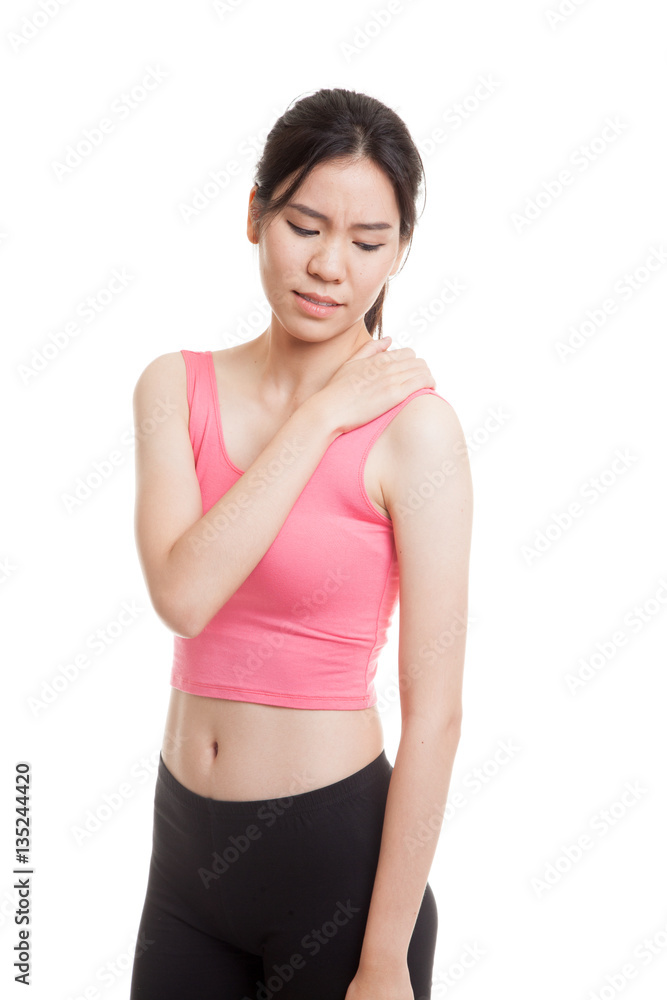Asian healthy girl got shoulder pain. Asian healthy girl got shoulder pain.