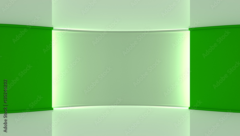 Studio. Perfect backdrop for any green screen chromakey production. White green background