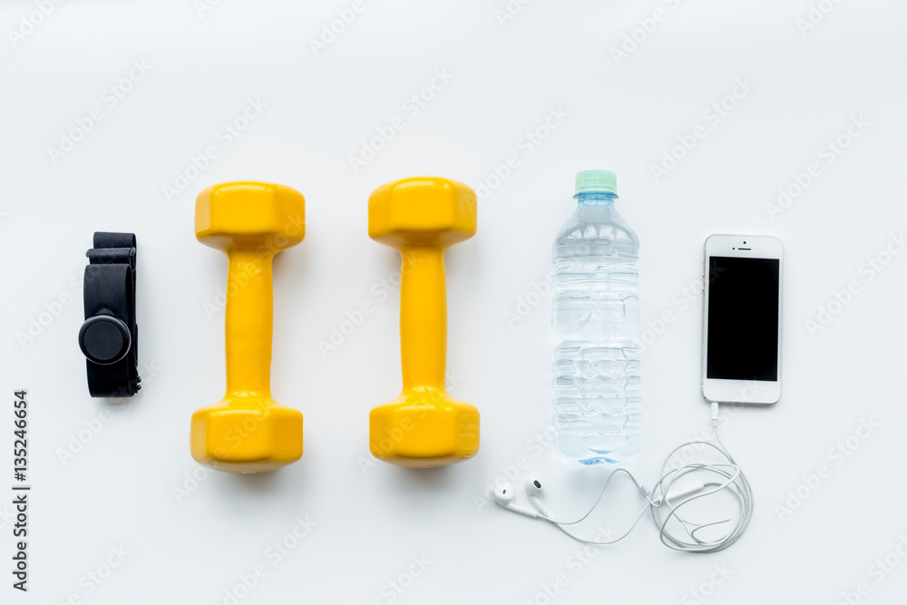 concept preparing to fitness sports equipment top view mock up concept preparing to fitness sports equipment top view mock up
