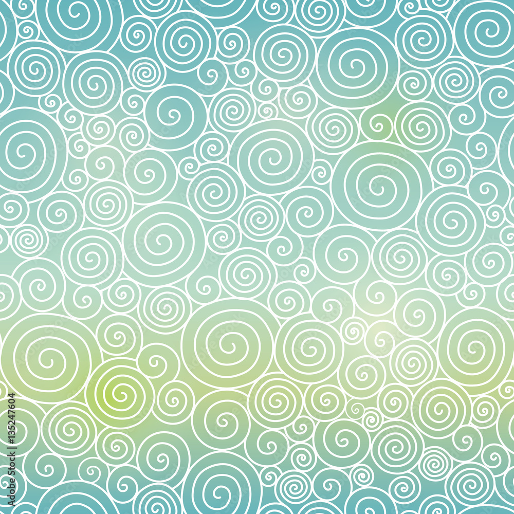 Vector Blue Green Sky Gradient Abstract Swirls Seamless Pattern Background. Great for elegant texture fabric, cards, wedding invitations, wallpaper.