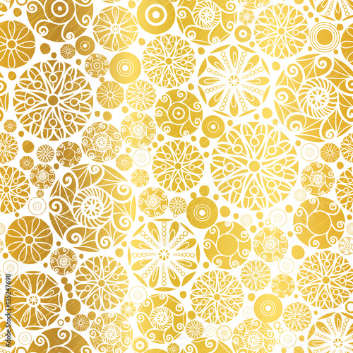 Vector Golden Abstract Doodle Circles Seamless Pattern Background. Great for elegant gold texture fabric, cards, wedding invitations, wallpaper.