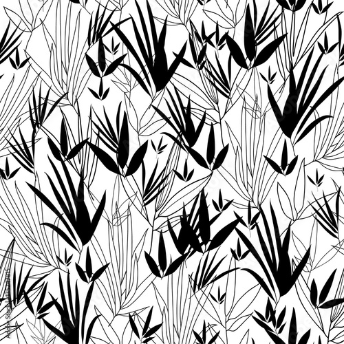 Fototapeta Naklejka Na Ścianę i Meble -  Vector Black and White Asian bamboo Kimono Seamless Pattern Background. Great for elegant gray texture fabric, cards, wedding invitations, wallpaper.