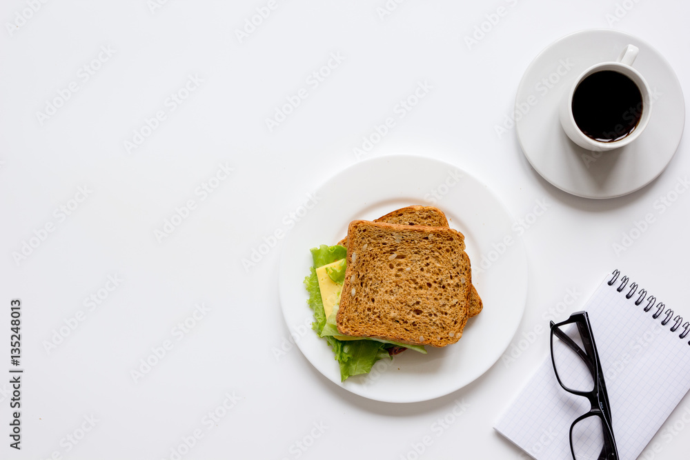 concept of lunch break at work top view mock up concept of lunch break at work top view mock up