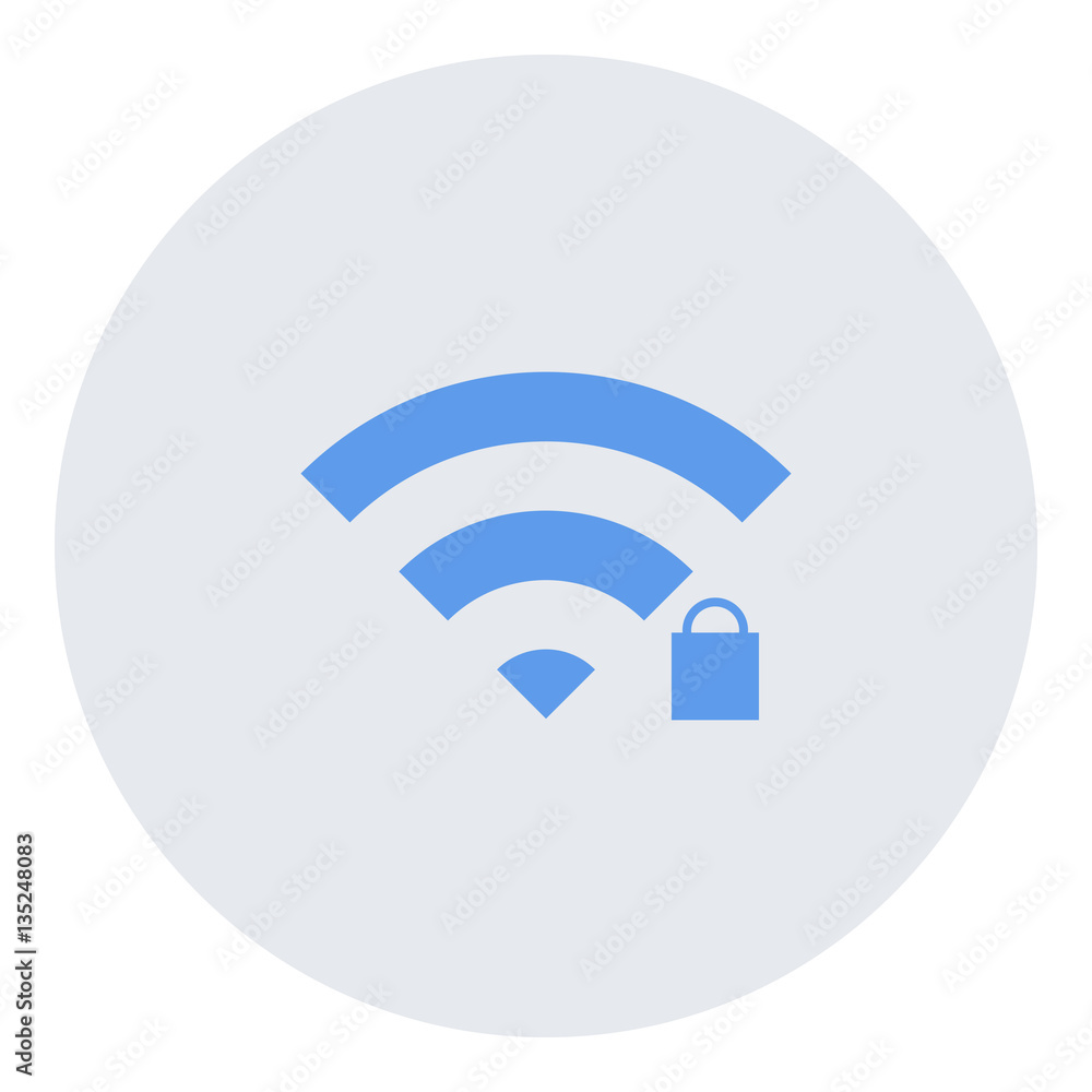 Wifipassword_Wifilocked icon - Flat design, glyph style icon - Blue enclosed in a circle Wifipassword_Wifilocked icon - Flat design, glyph style icon - Blue enclosed in a circle