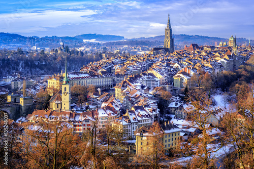 Bern Old Town on a cold snow winter day, Switzerland
