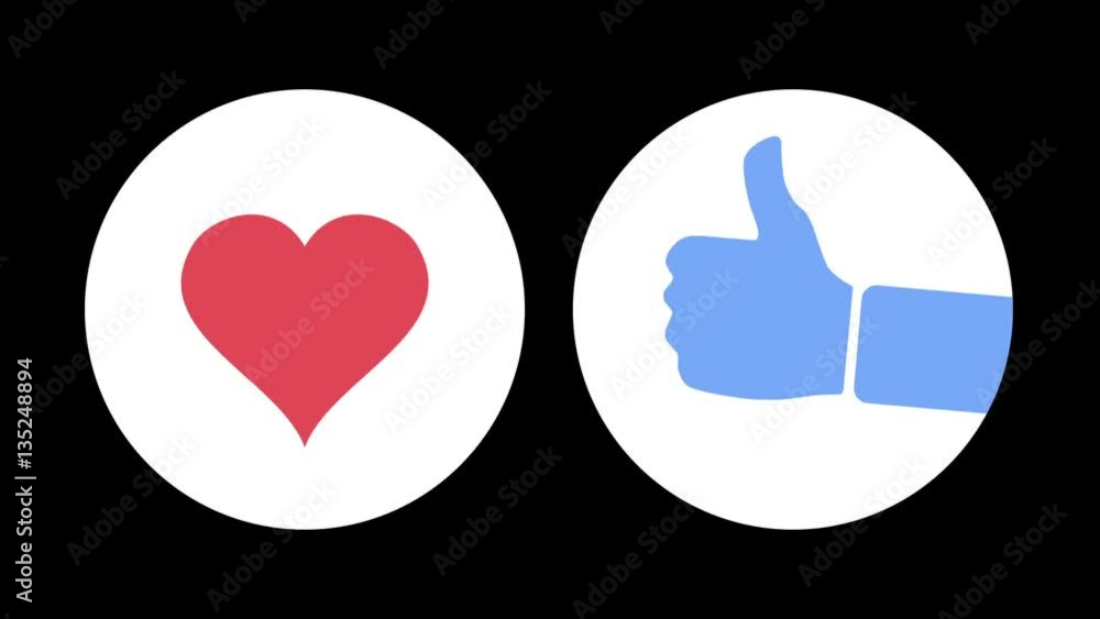 Two social media emoji-like icon animations portraying the love and like expressions. Luma mattes included for changing the color of the animations and circles. Two social media emoji-like icon animations portraying the love and like expressions. Luma mattes included for changing the color of the animations and circles.