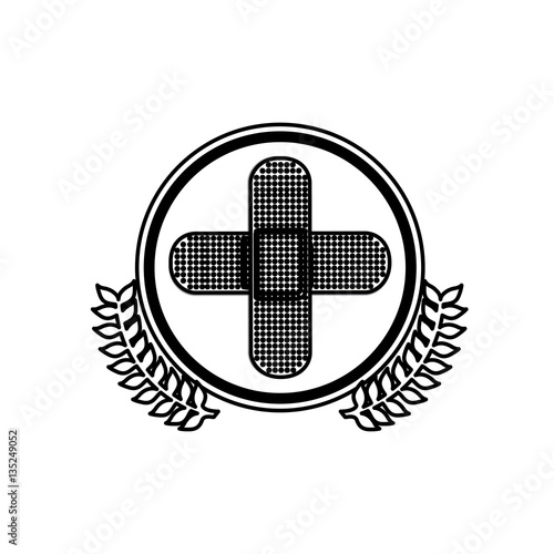 Olive branches and crossed bandages circle vector illustration