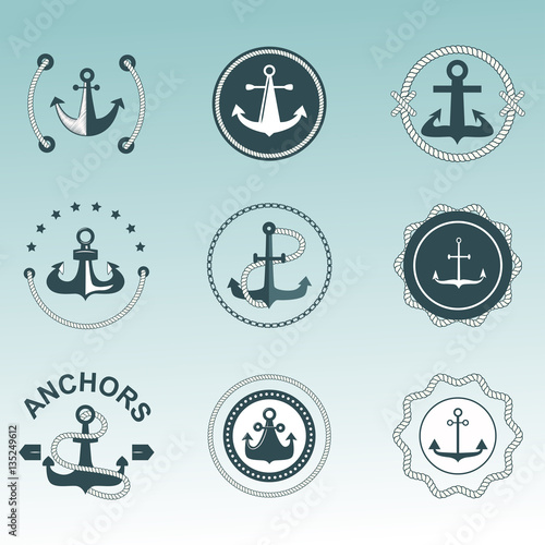 Anchor nautical symbols vector badges.