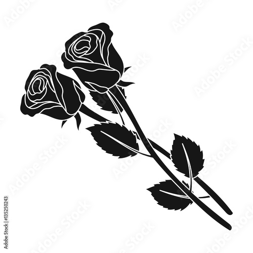 Two roses icon in black style isolated on white background. Funeral ceremony symbol stock vector illustration.
