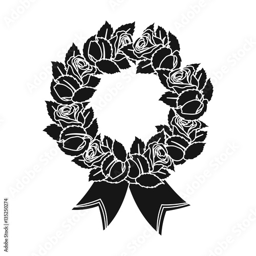 Funeral wreath icon in black style isolated on white background. Funeral ceremony symbol stock vector illustration.