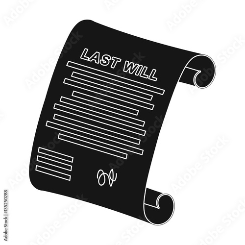 Last will icon in black style isolated on white background. Funeral ceremony symbol stock vector illustration.