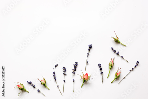 pattern of flowers on white background top view mock up