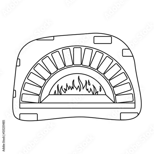 Wood-fired oven icon in outline style isolated on white background. Pizza and pizzeria symbol stock vector illustration.