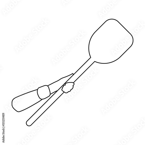 Wooden peel icon in outline style isolated on white background. Pizza and pizzeria symbol stock vector illustration.