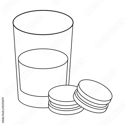 Glass of milk with cookies icon in outline style isolated on white background. Sleep and rest symbol stock vector illustration.