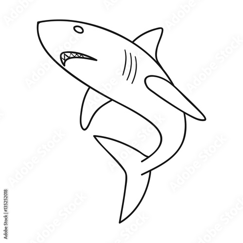Great white shark icon in outline style isolated on white background. Surfing symbol stock vector illustration.