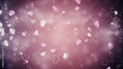 Valentine's day abstract background, flying hearts and particles