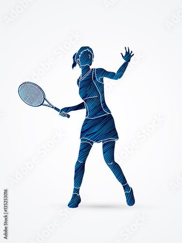 Woman tennis player action designed using black grunge brush graphic vector.
