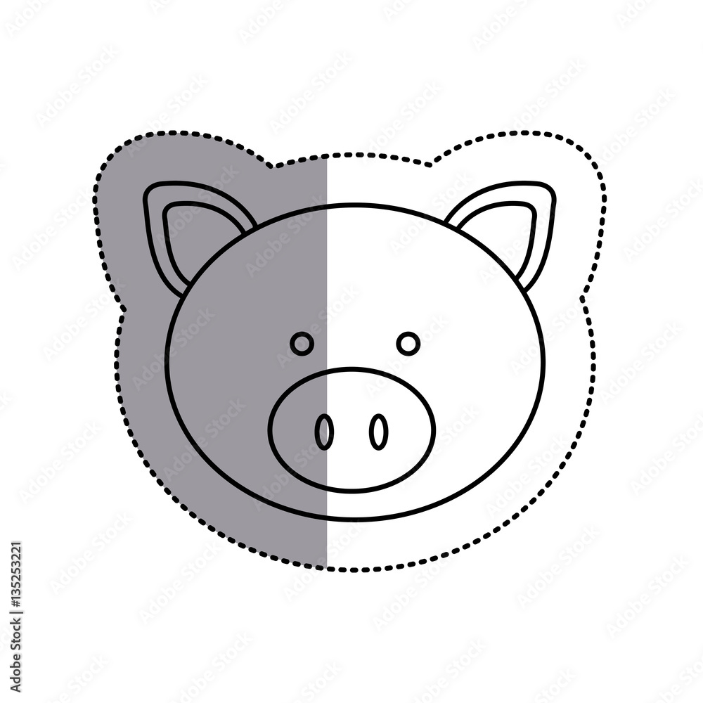 monochrome contour sticker with pig head and middle shadow vector illustration monochrome contour sticker with pig head and middle shadow vector illustration