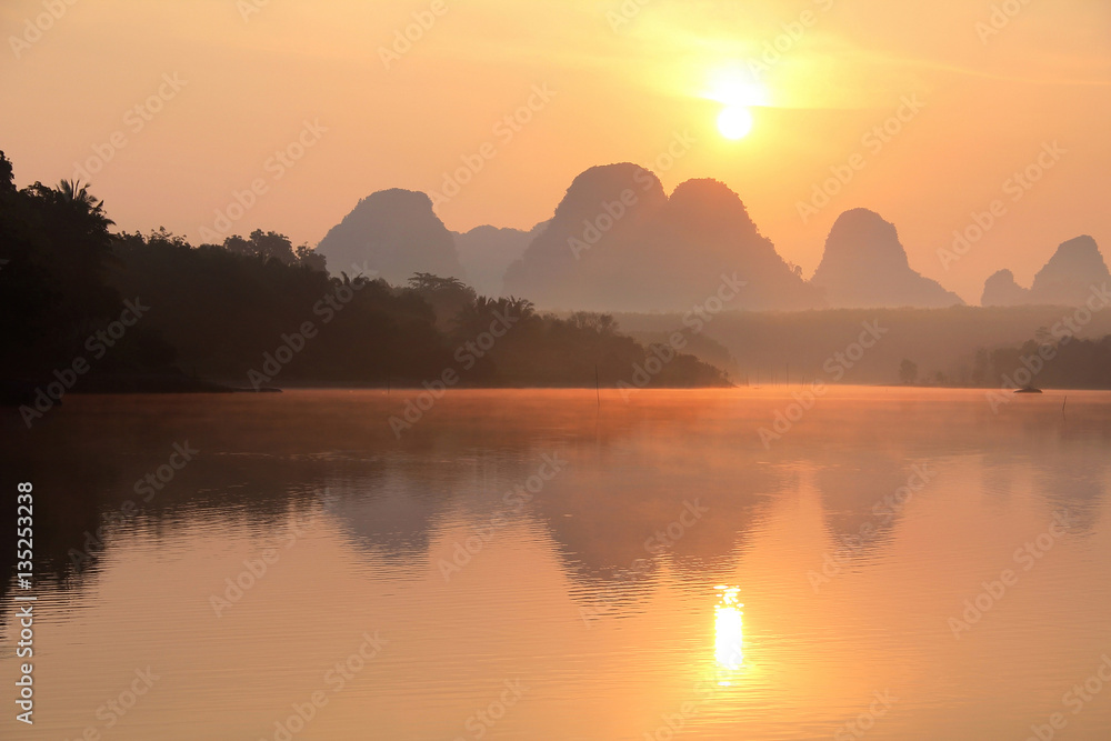 Beautiful nature during sunrise at Ban Nong Thale Krabi Province in Thailand is a beautiful location and very popular for photographers. Traveling and attractions concept