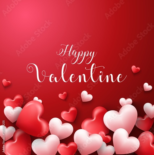 Happy valentines day background with hearts balloon in red background