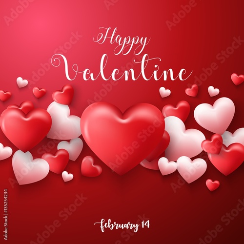 Happy valentines day background with hearts balloon in red background