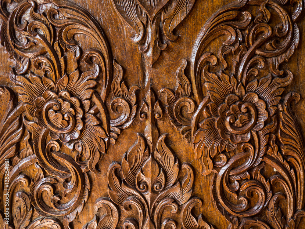 Pattern of flower carved on wood , Thai style