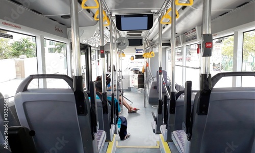 View from inside of the city bus