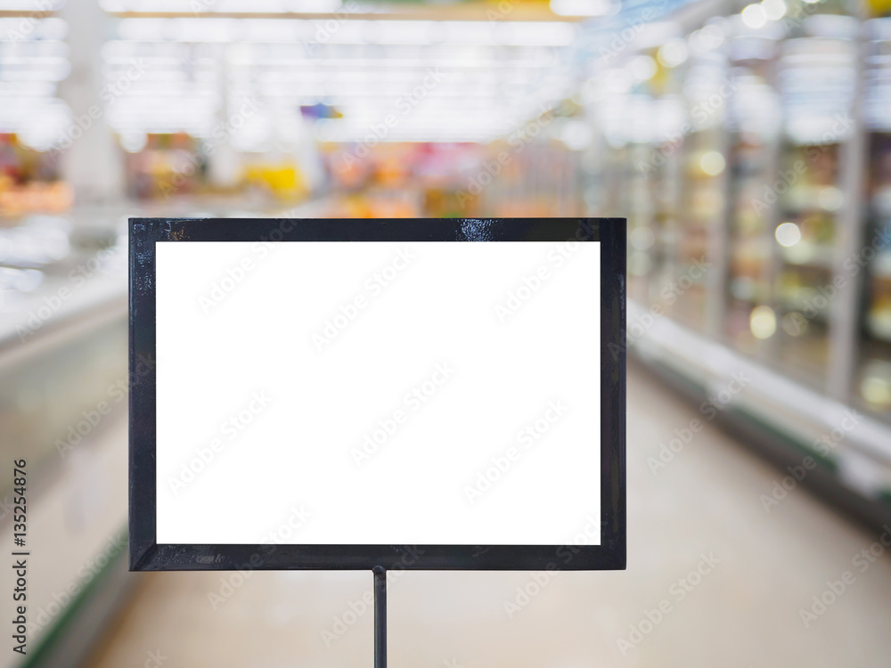 blank board with blur supermarket for background blank board with blur supermarket for background