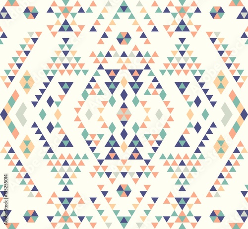 Seamless Ethnic pattern textures. Coral & Teal colors. Navajo geometric print. Rustic decorative ornament. Abstract geometric pattern. Native American pattern. Ornament for the design of clothing
