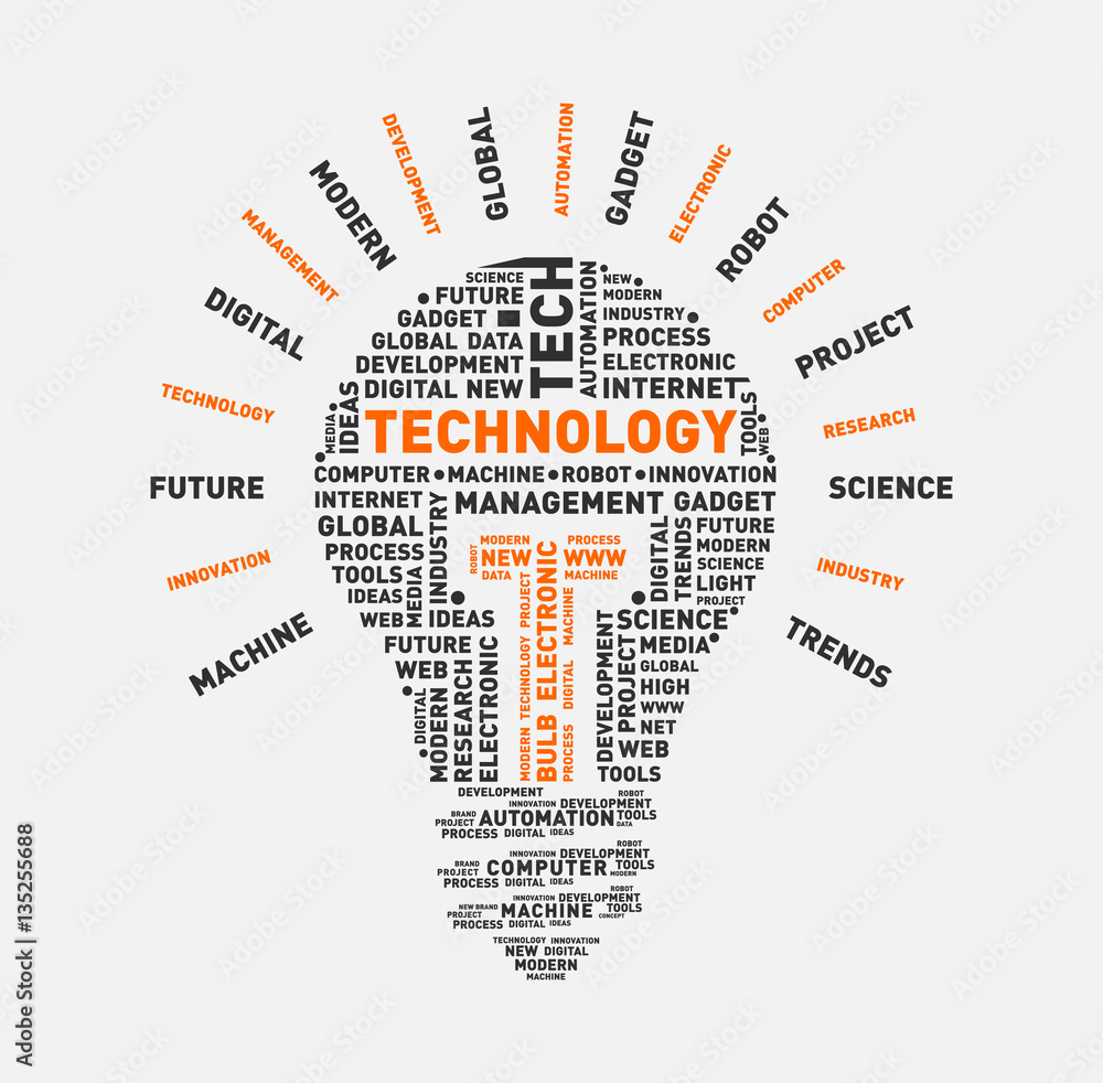 Vector word cloud of technology light bulb Vector word cloud of technology light bulb