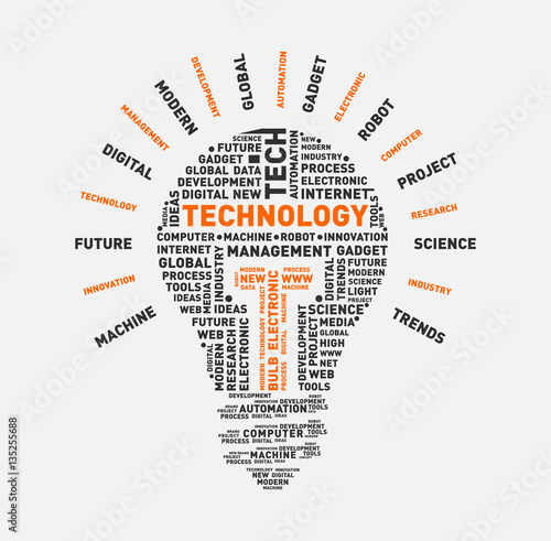 Vector word cloud of technology light bulb