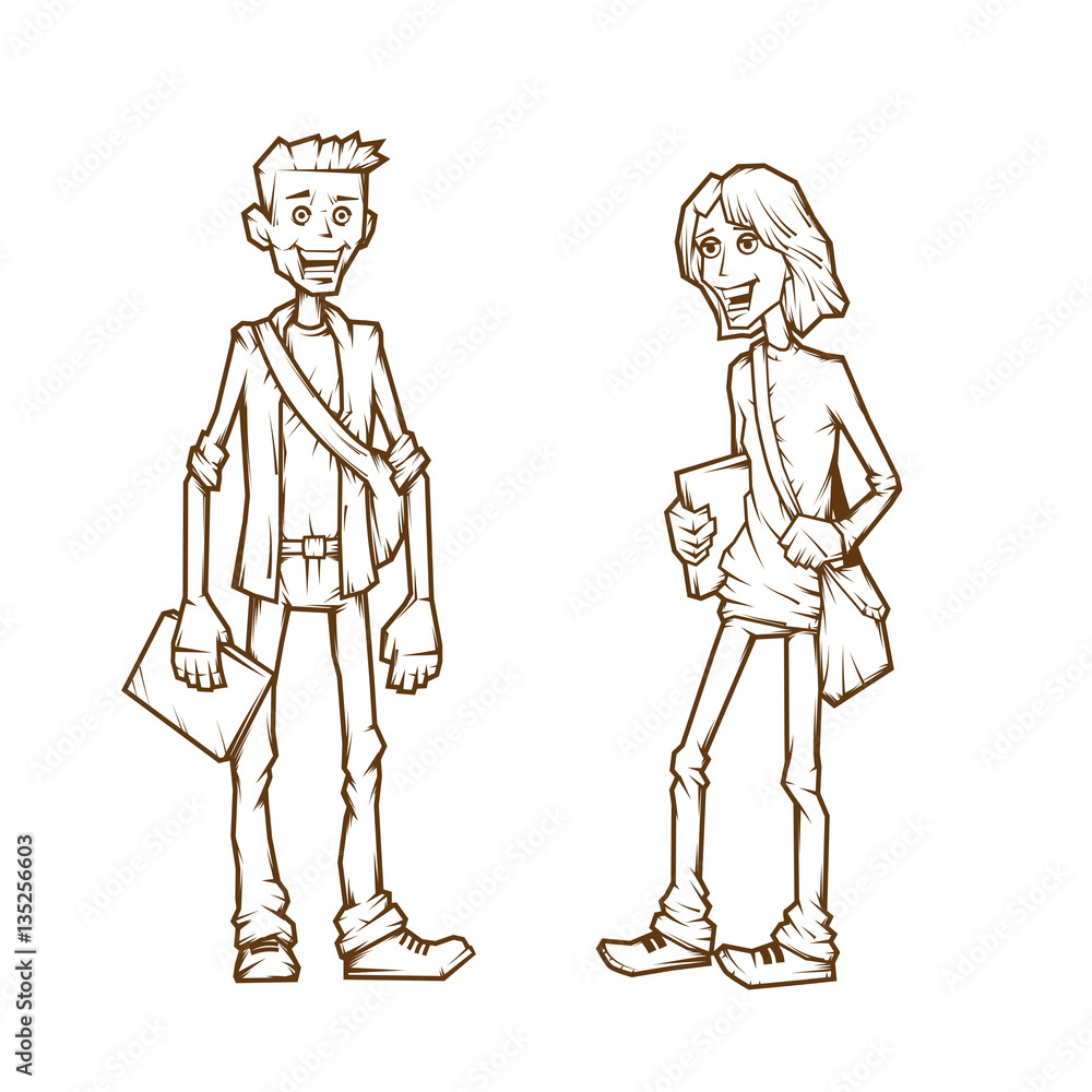 Cheerful students in a cartoon style. Vector illustration. Cheerful students in a cartoon style. Vector illustration.