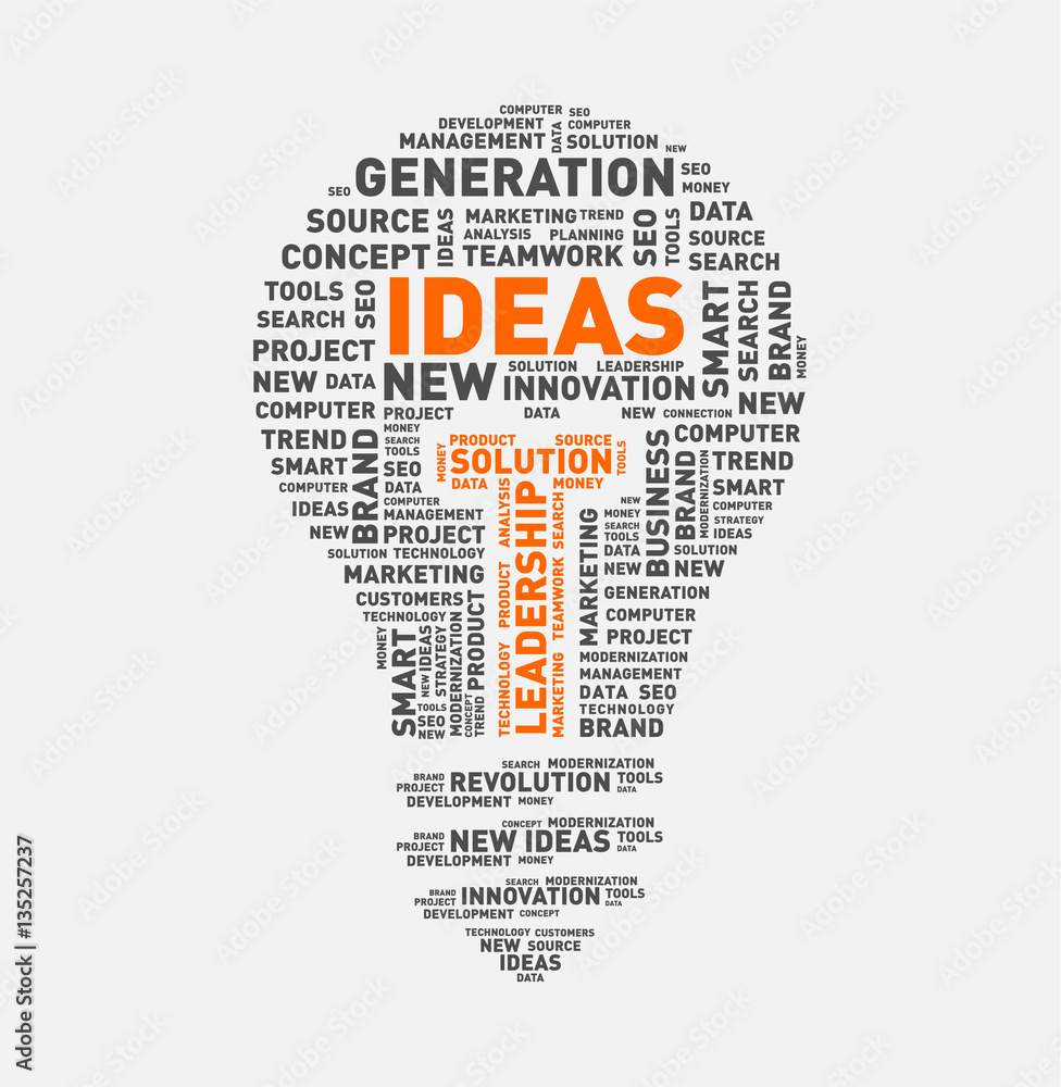 Vector word cloud of ideas light bulb / vector illustration eps-10. Vector word cloud of ideas light bulb / vector illustration eps-10.