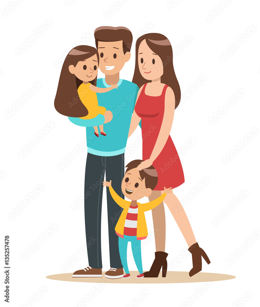 Happy family with father, mother, daughter and son vector design