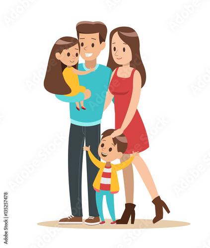 Happy family with father, mother, daughter and son vector design