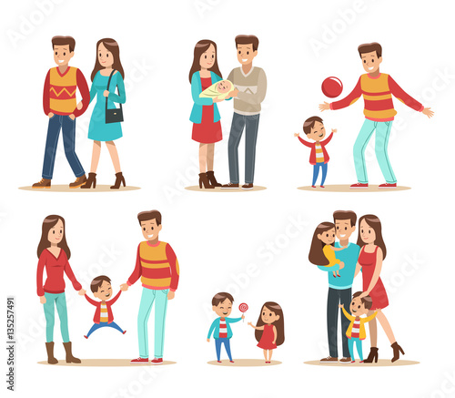 Happy family with father, mother, daughter and son vector design