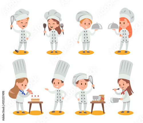 Happy kids is cooking and having fun in the kitchen vector desig