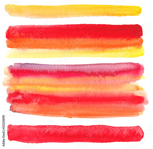 Set colorful watercolor brush strokes on the white background