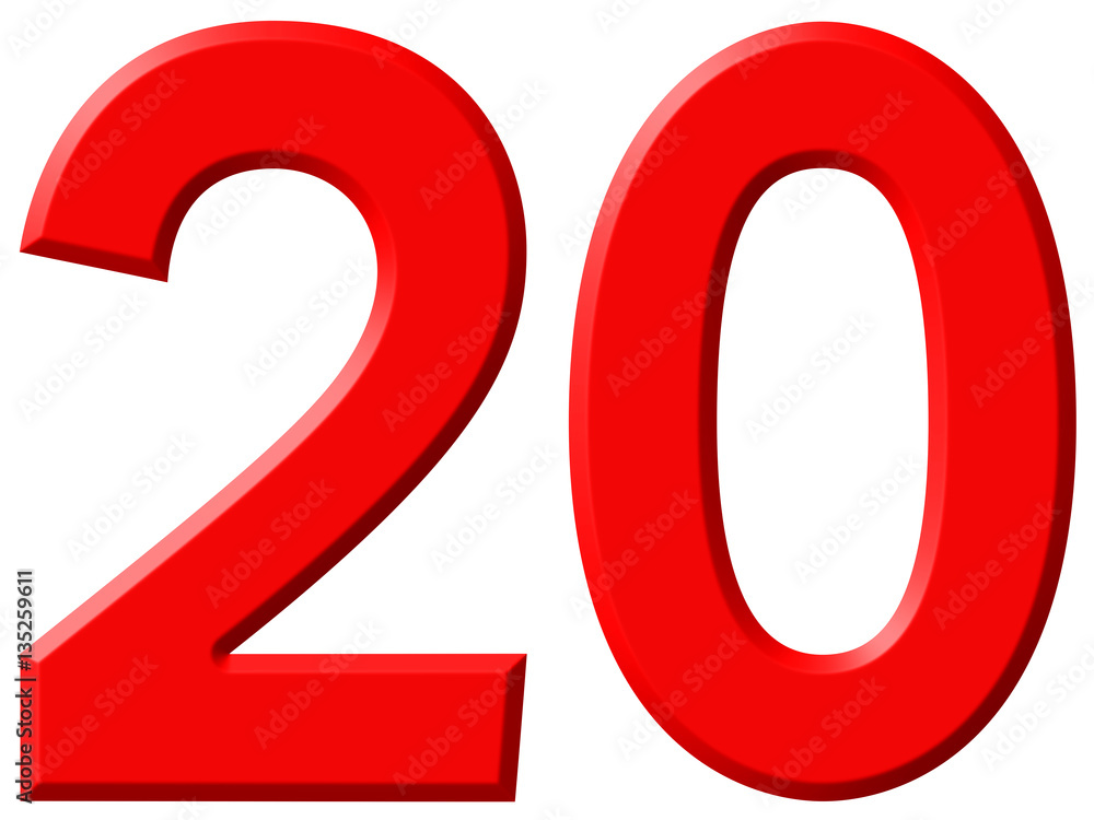 Numeral 20, twenty, isolated on white background, 3d render Numeral 20, twenty, isolated on white background, 3d render